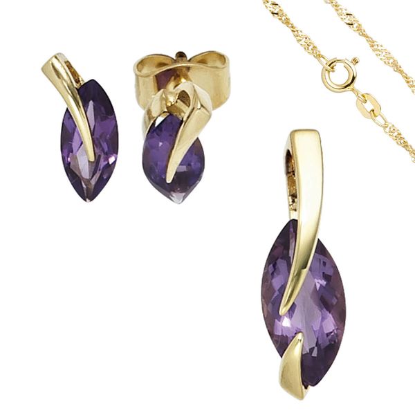 Schmuck-Set 585 Gelbgold 3 Amethyste 45cm