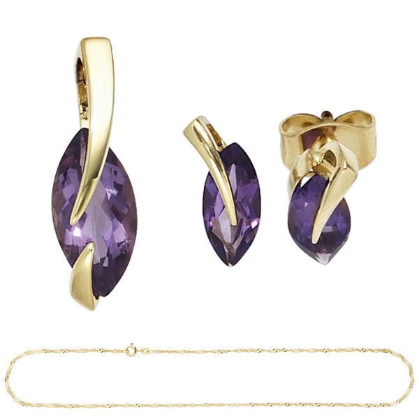 Schmuck-Set 585 Gelbgold 3 Amethyste 45cm