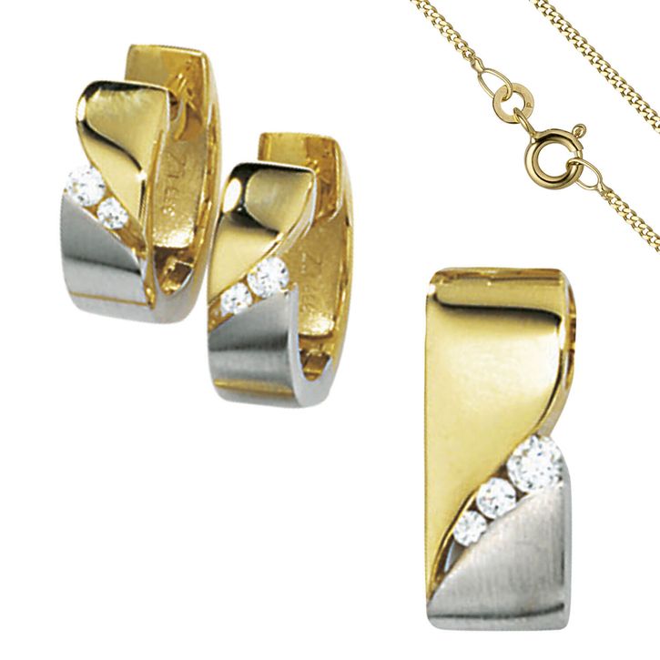 Schmuck-Set 333 Gelbgold bicolor 7 Zirkonia 42cm