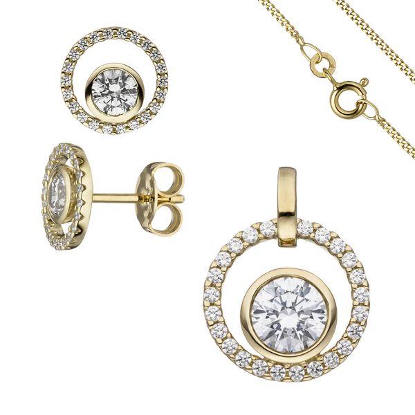 Schmuck-Set 333 Gelbgold mit Zirkonia 42cm