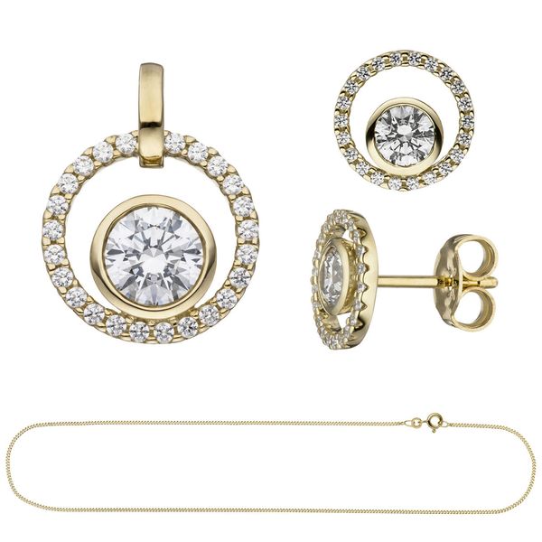 Schmuck-Set 333 Gelbgold mit Zirkonia 42cm