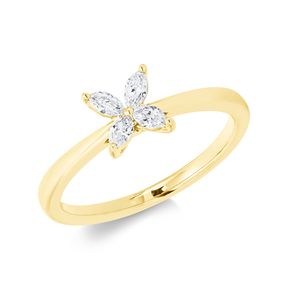 Ring aus 750 Gelbgold 4 Diamanten Navette-Schliff 0,25ct TW-VSI/SI B:6,3mm