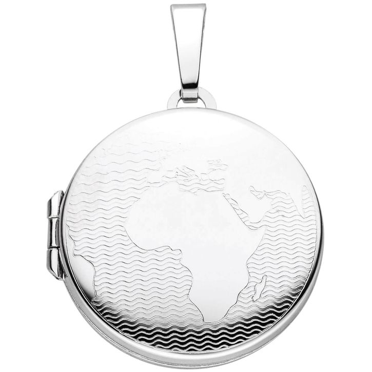 Medaillon Weltkarte aus 925 Silber rund
