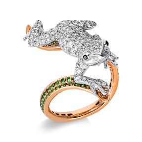 Ring aus 750 Gold weiß/rot 60 Tsavorithe 0,5ct grün 133 Diamanten 1,32ct H:35,7mm