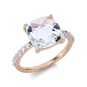 Ring aus 750 Rotgold Amethyst 3,24ct grün 12 Brillanten 0,25ct TW-SI H:10mm