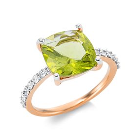 Ring aus 750 Gelbgold Peridot 4,07ct grün 12 Brillanten 0,25ct TW-SI H:10mm