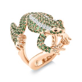 Ring 750 Gold weiß/rot 209 Tsavorithe 3,17ct grün 21 Diamanten 0,33ct B:31,8mm