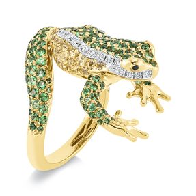 Ring 750 Gold gelb/weiß 150 Tsavorithe 2,22ct grün 64 Diamanten 1,1ct B:17,5mm