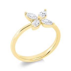 Ring aus 750 Gelbgold 4 Diamanten Navette-Schliff 0,64ct TW-SI H:8,9mm