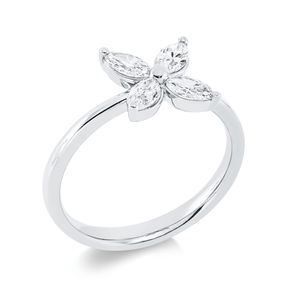 Ring aus 750 Weißgold 4 Diamanten Navette-Schliff 0,64ct TW-SI H:8,9mm