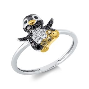 Ring aus 750 Gold gelb/weiß 3 Saphire 0,06ct gelb 28 Diamanten 0,27ct H:12,1mm