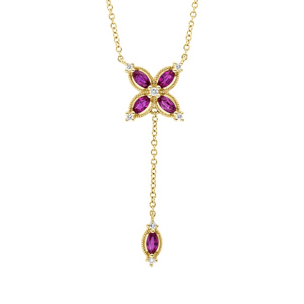 Collier aus 585 Rotgold 5 Rubine 7 Brillanten 0.07ct