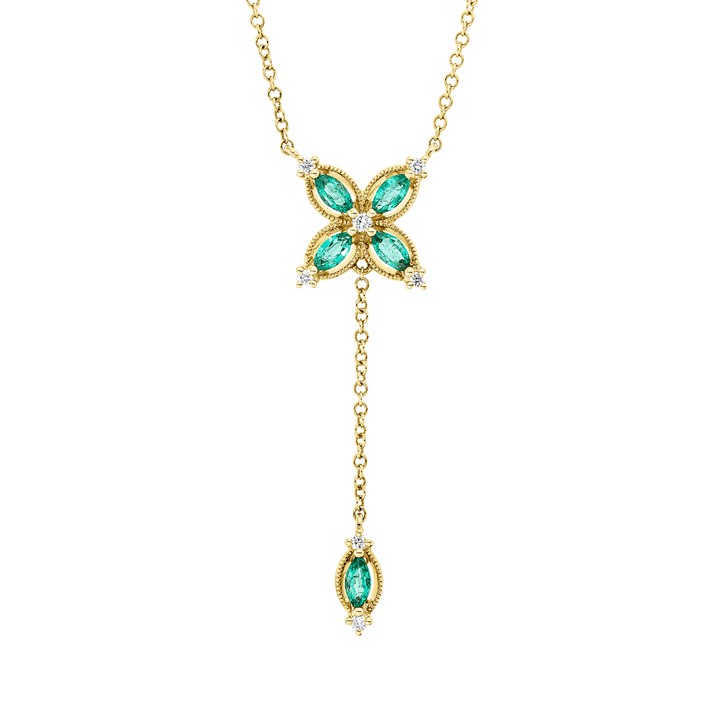 Collier aus 585 Gelbgold 5 Smaragde 7 Brillanten 0.07ct