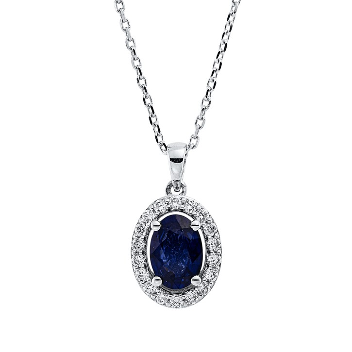 Collier aus 750 Weißgold Saphir 18 Brillanten 0.19ct