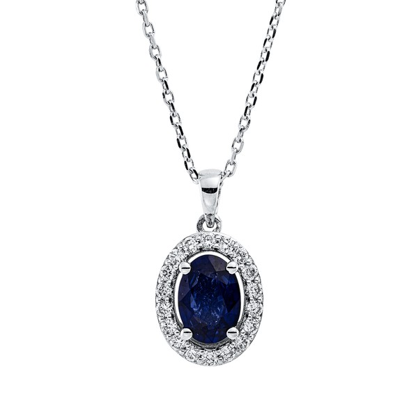 Collier aus 750 Weißgold Saphir 18 Brillanten 0.19ct