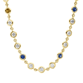 Collier aus 750 Gelbgold 15 Saphire 1,09ct blau 45 Brillanten 2,25ct TW-SI L:40,6cm