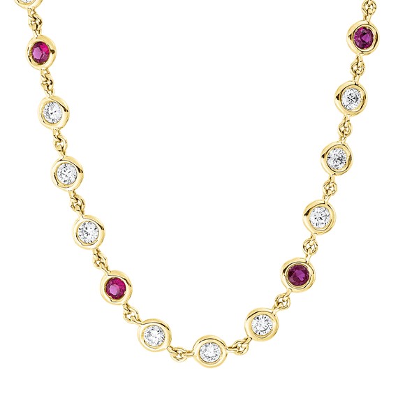 Collier aus 750 Gelbgold 15 Rubine 45 Brillanten 2.25ct