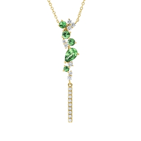 Collier 585 Gelbgold 5 Tsavorithe 0,97ct grün 17 Brillanten 0,27ct TW-SI L:45,7cm