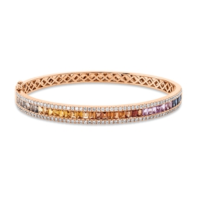Armreif aus 750 Rotgold 39 Saphire 4,56ct mehrfarbig 110 Brillanten 1,16ct TW-SI Armreif aus 750 Rotgold 39 Saphire 4,56ct mehrfarbig 110 Brillanten 1,16ct TW-SI