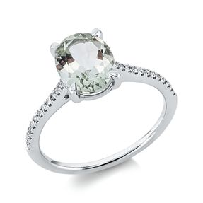 Ring aus 750 Weißgold Amethyst 1,66ct grün 24 Diamanten 0,09ct TW-SI B:9,1mm