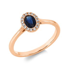 Ring aus 750 Rotgold Saphir 0,53ct blau 16 Brillanten 0,07ct TW-SI B:8,3mm