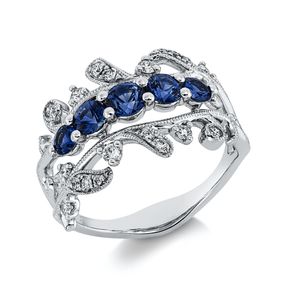Ring aus 750 Weißgold 5 Saphire 0,95ct blau 20 Diamanten 0,23ct TW-SI H:13mm Ring aus 750 Weißgold 5 Saphire 0,95ct blau 20 Diamanten 0,23ct TW-SI H:13mm