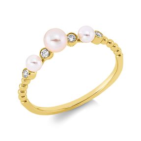 Ring aus 750 Gelbgold Süßwasser-Perle 4mm 2 Süßwasser-Perlen 3mm mit Brillanten Ring aus 750 Gelbgold Süßwasser-Perle 4mm 2 Süßwasser-Perlen 3mm mit Brillanten