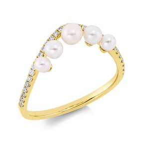 Ring aus 750 Gold Gelbgold 5 Perlen weiß 31 Brillanten 0,15ct TW-SI Ring aus 750 Gold Gelbgold 5 Perlen weiß 31 Brillanten 0,15ct TW-SI