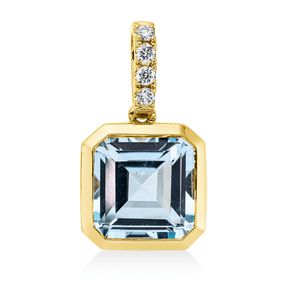 Anhänger aus 750 Gelbgold Topas 4,9ct skyblue 4 Brillanten 0,1ct TW-SI 19,4x11,1mm