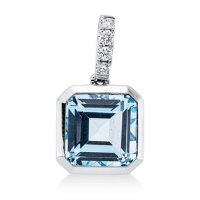 Anhänger 750 Weißgold Topas 4,9ct skyblue 4 Brillanten 0,1ct TW-SI 19,4x11,1mm