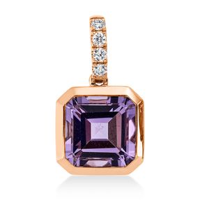 Anhänger aus 750 Rotgold Amethyst 3,7ct pink 4 Brillanten 0,1ct TW-SI 20x11,1mm