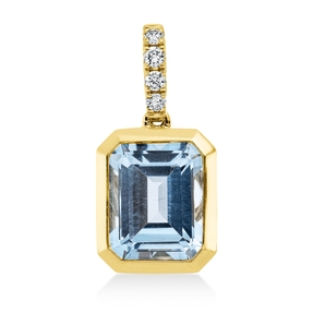 Anhänger aus 750 Gelbgold Topas 4,3ct skyblue 4 Brillanten 0,1ct TW-SI 20x10,1mm