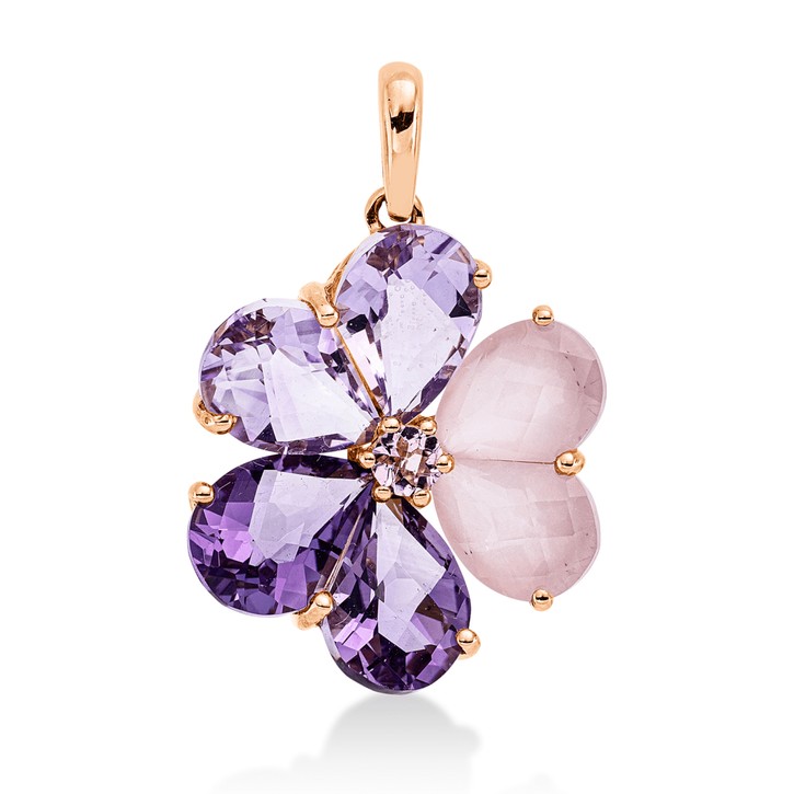 Anhänger Blume aus 750 Rotgold 7 Turmaline