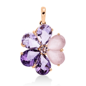 Anhänger Blume aus 750 Gold Rotgold 7 Turmaline 7,4ct pink 26x17,2mm mit Öse
