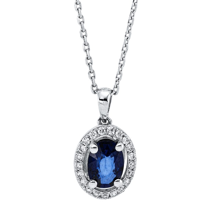 Collier aus 750 Weißgold Saphir 21 Brillanten 0.13ct