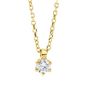 Solitaire Collier aus 750 Gold Gelbgold Brillant 0,09ct TW-SI L:45cm 6er-Krappe