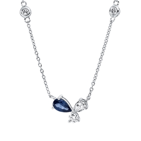 Collier aus 750 Weißgold Saphir 0,23ct blau 4 Diamanten 0,17ct TW-SI L:42,5cm Collier aus 750 Weißgold Saphir 0,23ct blau 4 Diamanten 0,17ct TW-SI L:42,5cm