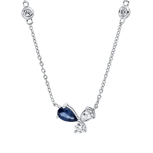Collier aus 750 Weißgold Saphir 4 Brillanten 0.17ct