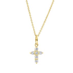 Collier Kreuz aus 585 Gold Gelbgold 6 Brillanten 0,14ct TW-SI L:40,6cm