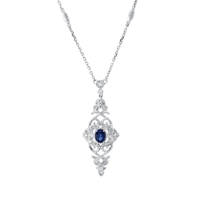 Collier aus 750 Weißgold Saphir 0,32ct blau 31 Brillanten 0,2ct TW-SI L:45,7cm Collier aus 750 Weißgold Saphir 0,32ct blau 31 Brillanten 0,2ct TW-SI L:45,7cm