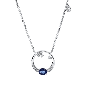 Collier aus 750 Weißgold Saphir 0,32ct blau 11 Diamanten 0,11ct TW-SI L:45,7cm Collier aus 750 Weißgold Saphir 0,32ct blau 11 Diamanten 0,11ct TW-SI L:45,7cm
