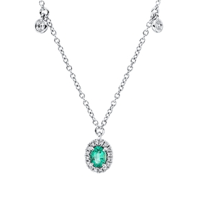 Collier aus 750 Weißgold Smaragd 0,15ct grün 20 Diamanten 0,12ct TW-SI L:45,7cm Collier aus 750 Weißgold Smaragd 0,15ct grün 20 Diamanten 0,12ct TW-SI L:45,7cm
