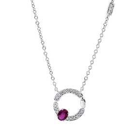 Collier aus 750 Weißgold Rubin 0,18ct rot 21 Brillanten 0,07ct TW-SI L:45,7cm Collier aus 750 Weißgold Rubin 0,18ct rot 21 Brillanten 0,07ct TW-SI L:45,7cm
