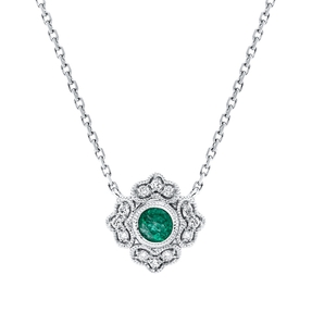 Collier aus 750 Weißgold Smaragd 0,18ct grün 12 Brillanten 0,07ct TW-SI L:45,7cm Collier aus 750 Weißgold Smaragd 0,18ct grün 12 Brillanten 0,07ct TW-SI L:45,7cm