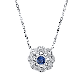 Collier aus 750 Weißgold Saphir 0,21ct blau 24 Diamanten 0,13ct TW-SI L:45,7cm Collier aus 750 Weißgold Saphir 0,21ct blau 24 Diamanten 0,13ct TW-SI L:45,7cm