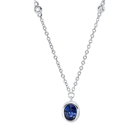 Collier aus 750 Weißgold Saphir 0,41ct blau 4 Brillanten 0,06ct TW-SI L:45,7cm Collier aus 750 Weißgold Saphir 0,41ct blau 4 Brillanten 0,06ct TW-SI L:45,7cm
