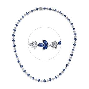Collier 585 Weißgold 114 Saphire 13,29ct blau 114 Brillanten 0,86ct TW-SI L:45,7cm