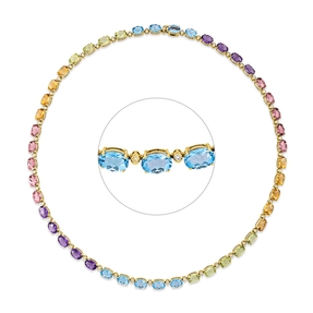 Collier aus 750 Gelbgold 46 Turmaline 35ct pink 46 Brillanten 0,71ct TW-SI L:42cm