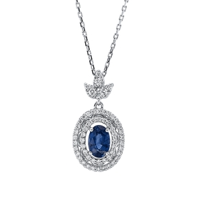Collier aus 750 Weißgold Saphir 0,68ct blau 56 Brillanten 0,26ct F-VSI L:43,2cm Collier aus 750 Weißgold Saphir 0,68ct blau 56 Brillanten 0,26ct F-VSI L:43,2cm