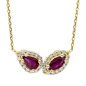 Collier aus 750 Rotgold 2 Rubine 1,05ct rot 28 Brillanten 0,27ct F-VSI L:43,2cm Collier aus 750 Rotgold 2 Rubine 1,05ct rot 28 Brillanten 0,27ct F-VSI L:43,2cm